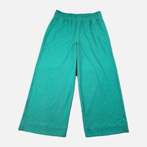 Athleta 10 Emerald Green Echo‎ Wide Leg Crop Pants Leisure Travel Lounge Resort